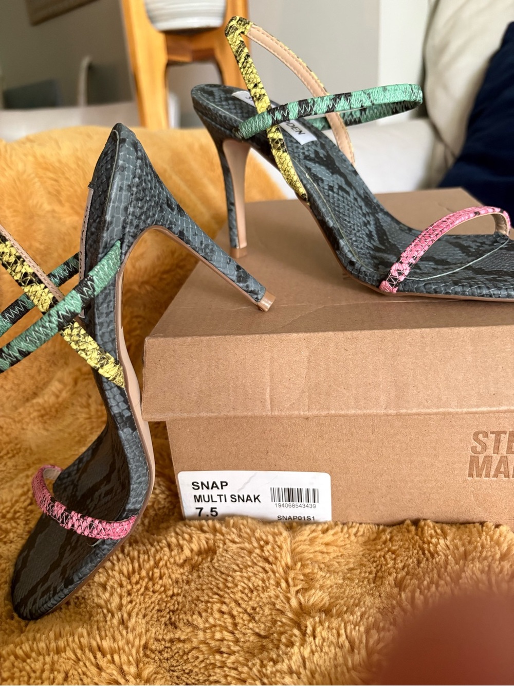 Multi colored Snake Skin Sandals sz 7.5